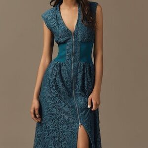 NWT Anthropologie Tommie Cap Sleeve Front Zip Shirt Dress Lace Edition L